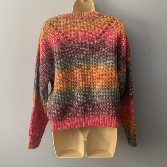 Talulah size medium rainbow ombré oversized loose knit 4% wool sweater crew neck - Picture 7 of 12